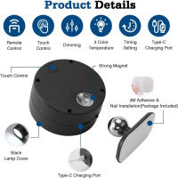 Lámpara De Pared LED Con 3 Niveles De Brillo Y 3 Modos De Color Luz De Pared Batería Operada 360° Giratoria Control Táctil - details 4