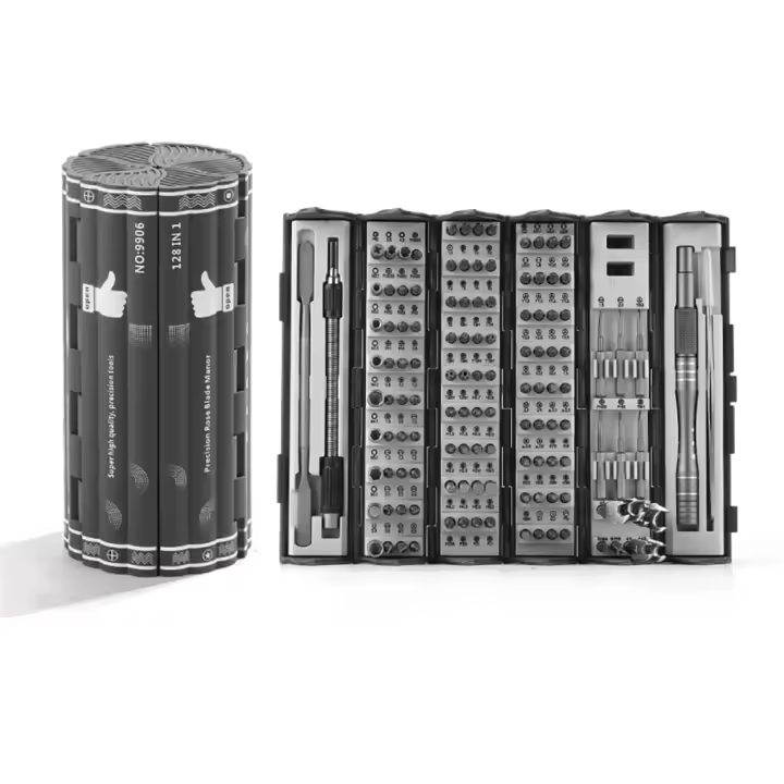 Juego De Destornilladores Precisi\u00f3n 128 En 1 Con Organizador Cil\u00edndrico Magn\u00e9tico Y Caja De Rollo Espaciosa HRC 56 Dureza Adecuado Para Tama\u00f1os Comunes - 1