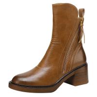 Botas Cortas De Cuero Para Mujer Otoño Invierno Con Tacón Chunky Cierre De Cremallera Botas De Tobillo Plataforma Modernas Talla Grande Confort Transpirables - details 20