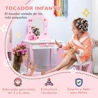 ZONEKIZ Tocador Infantil de Madera Tocador para Niñas con Taburete y Espejo Tocador de Maquillaje para Niñas de 3-6 Años con Cajón 50x36,5x89,5 cm Rosa - details 3