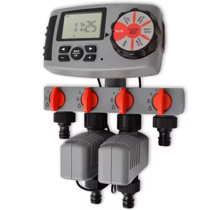 vidaXL Temporizador de riego automático con 4 estaciones 3 V - 1