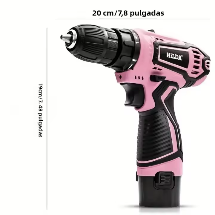 HILDA 12V Taladro Eléctrico De Litio Rosa 3/8 Pulgada Taladro Eléctrico Sin Cable Mini Herramienta De Perforación Para DIY En El Hogar - 1
