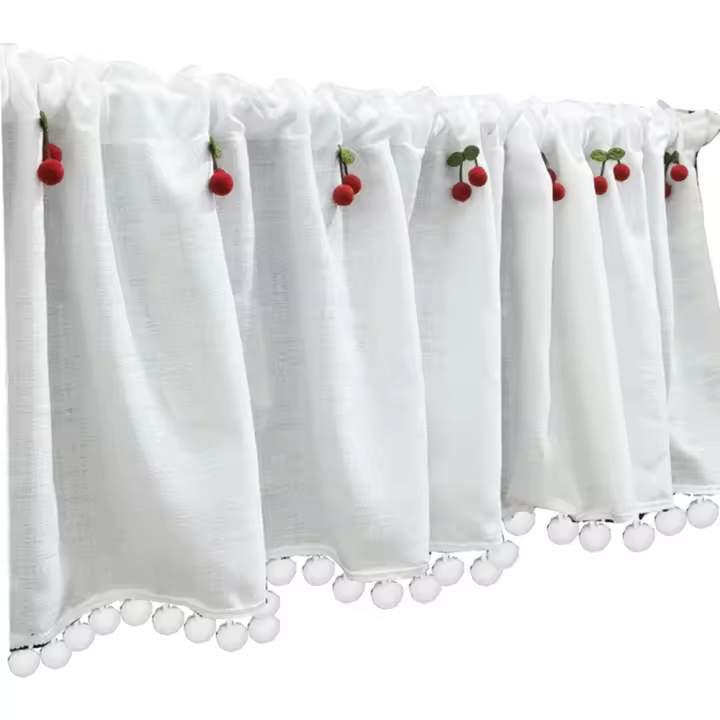 Cortina Blanca De Tres Niveles Para Armario Con Balones De Cereza Cortina De Café Textura De Lino Sintético Cortina Corta Con Bolsillo Para Barra - 1