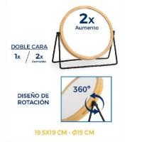 STARLEY-Espejo De Maquillaje De Doble Cara Con Marco De Bambú Y Aumento,Espejo Redondo Giratorio Con Soporte,Espejo de tocador pequeño,19,5 x 19 cm Ø15cm - details 3