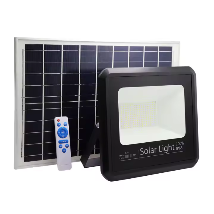Proyector de luz Solar fabrilamp foco de luz modelo Malaquita 100w 6500k Negro 9000lm (28,5x32x8)(53x35x2)cm Mando Y Cable 5m - 1