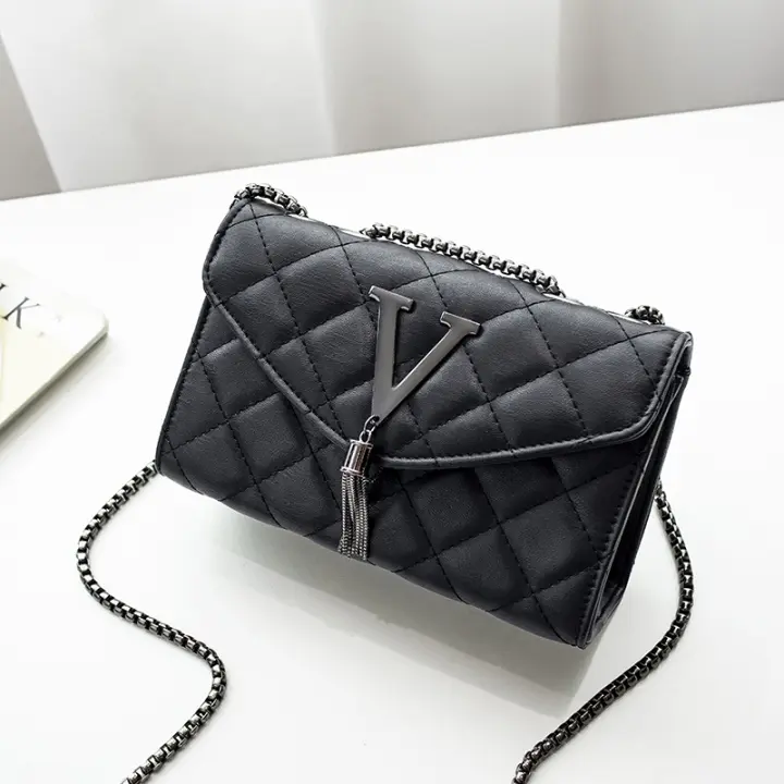 Bolso De Hombro De Lujo Negro Para Mujer De Cuero PU Con Trenzado Y Borla Bolso Bandolera Con Patrón Cuadrado Bolsa De Mano Con Cierre De Hasp - 1