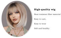 Pelucas Sintéticas NAMM Ash Ombre Bob Rubia Para Mujer Peluca Corta Recta Con Trenzas Fluffy Bangs Resistente Al Calor Uso Diario Fiesta - details 1