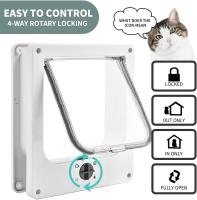 4 Posiciones Gato Flap Cat Flap con Túnel Recorte Cubierta Perro Gato Flap Puerta con Cerradura Pequeño Animal Gato Flaps Cat Mate Bloqueable Fácil de Instalar Blanco (M) - details 0