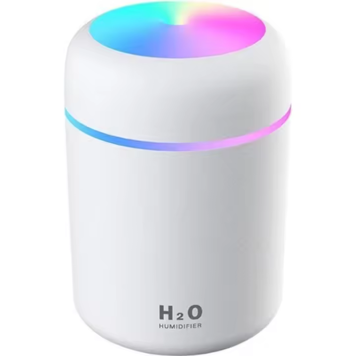Humidificador de aire LED de 300 ml, difusor de aroma USB, purificador de aire para automóvil con luces LED de colores, color blanco - 1