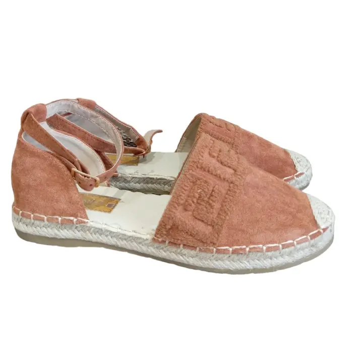 Sandalias Alpargatas de Mujer, Suela Esparto, Primavera Verano 2023, Punta Redonda, Tela Beige, Cierre Cordones en el Tobillo - 1