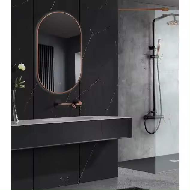 LEDIMEX TOKYO TOKY022/90OR Espejo elíptico con sistema antivaho y marco de aluminio oro rosa 90x50 - 1
