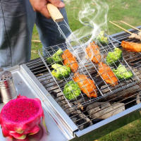 Red De Barbacoa En Acero Inoxidable Cesta De Asado Para Pescado Camarones Verduras Carne Herramienta De Relleno Plegable Para BBQ - details 3