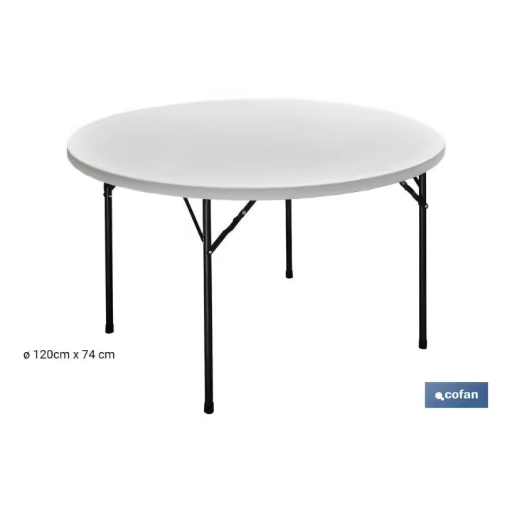 Mesa plegable redonda de color blanco | Peso maximo: 150 kg | Adecuado para 8 personas | Medidas abierta: Ø 120 x 74 cm; 1 UNIDADES - 1