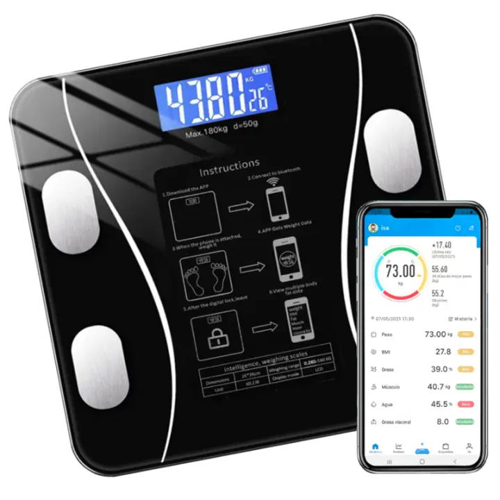 Báscula de Baño Inteligente Bluetooth with Indicador de Temperature, Smart Scale Digital, Medición de 8 Parámetros diferentes, Grasa Corporal, Memory para 10 usuarios Balanza Electrónica Peso - 1