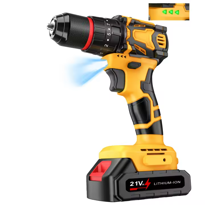 Taladro inalámbrico de alta potencia, taladro de impacto de 21 V, velocidad de 2000 rpm, 2 velocidades variables, con luz, ajuste de torque 25+3, función 3 en 1, perfecto para atornillar/taladrar/perforar. - 1