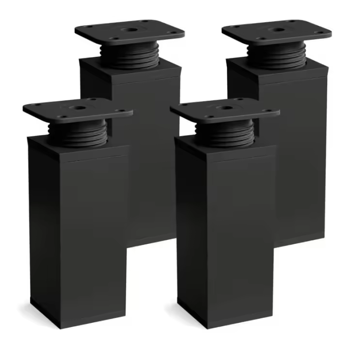 Juego de 4 patas para muebles | Diseño: Negro mate | Altura: 60 mm ajustable | Forma angular - 1