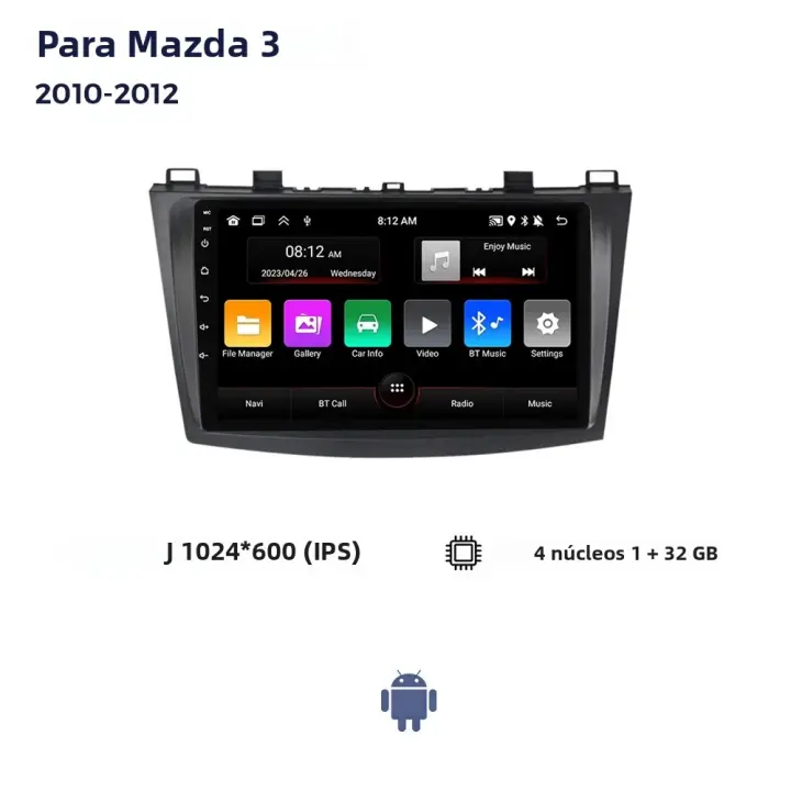 Radio De Coche Android 4Nucleos Para Mazda 3 2010-2013 Reproductor Multimedia GPS BT Carplay Estéreo Doble Din Con Wifi Y 2G RAM 32G ROM - 1