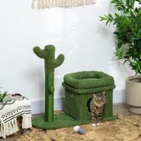 PawHut Árbol Rascador para Gatos Diseño de Cactus Altura 67 cm Torre para Gatos con Cama Caseta de Felpa Poste de Sisal y Bola Colgante 68x30x67 cm Verde - details 1