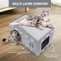 Casa De Gato De Dos Capas En Piel De Manta Mueble Multifuncional Para Mascotas Pequeñas Cama Desmontable Para Gato Perro Bebé - details 1