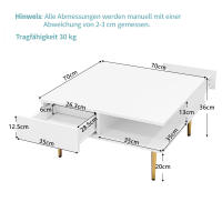 Mesa de Centro cuadrada Blanca DE ALTO Brillo con dos compartimentos, Dos compartimentos y patitas de color Dorado-70x70x36 cm - Capacidad de carga hasta 30 kg - details 8
