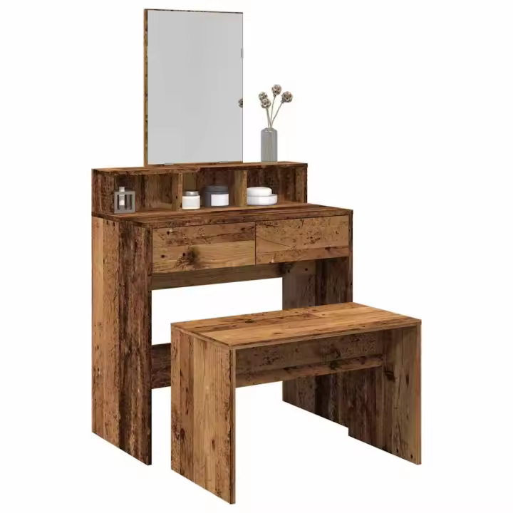 vidaXL Taburete vestidor madera contrachapada madera vieja 70x35x45 cm - 1