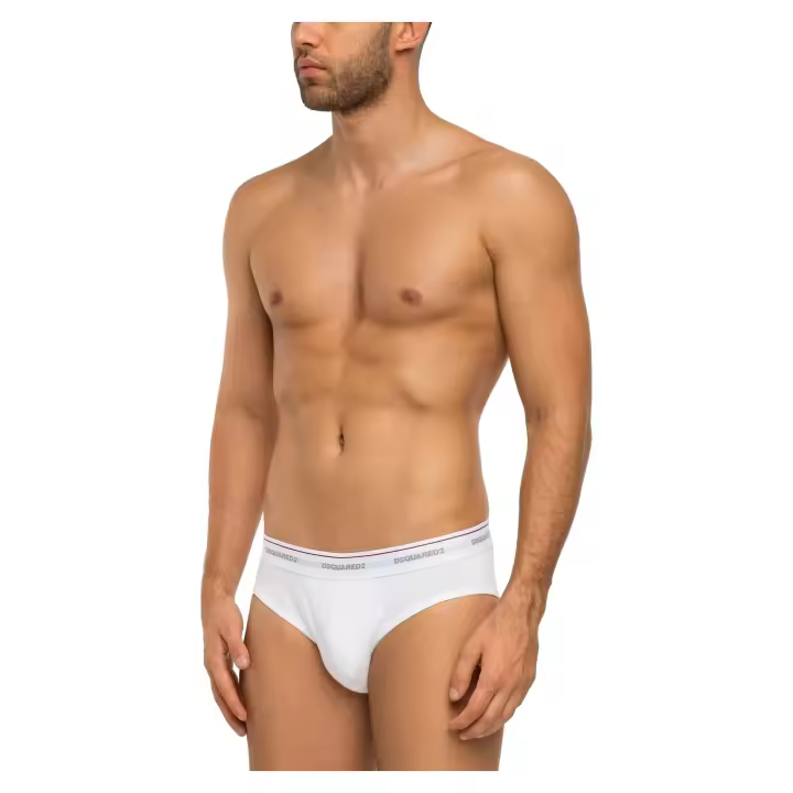 Pack 3 Slips DSQUARED2 de Algodón con Vivos y Logo en Cinturilla Color Blanco - 1