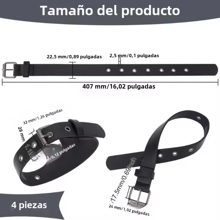 4 Pcs Extensión De Kilt Tradicional Cinturones De Cuero Ganchos Metálicos Cuero PU Negro Ajustable Con Hebilla Cuadrada - 1