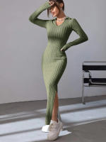Nuevo Estilo De Vestido De Punto Slim Para Mujer Primavera Verano 2024 Manga Larga Color Sólido Ajustado Silueta De Traje De Oficina - details 18