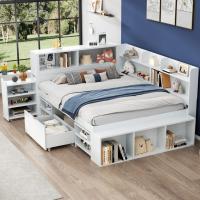 Cama Infantil Multifunctional 140x200cm | Individual Cama with Cajones, Librería y Armaro | Gran Almacenamiento, Somier de Láminas, Sin Columna, Blanco - details 1