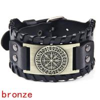 Pulsera Vikinga De Moda Con Encanto De Runas Nórdicas Y Compas Pulsera De Cuero Tejido Para Hombres Joyería De Moda Para Fiesta - details 3