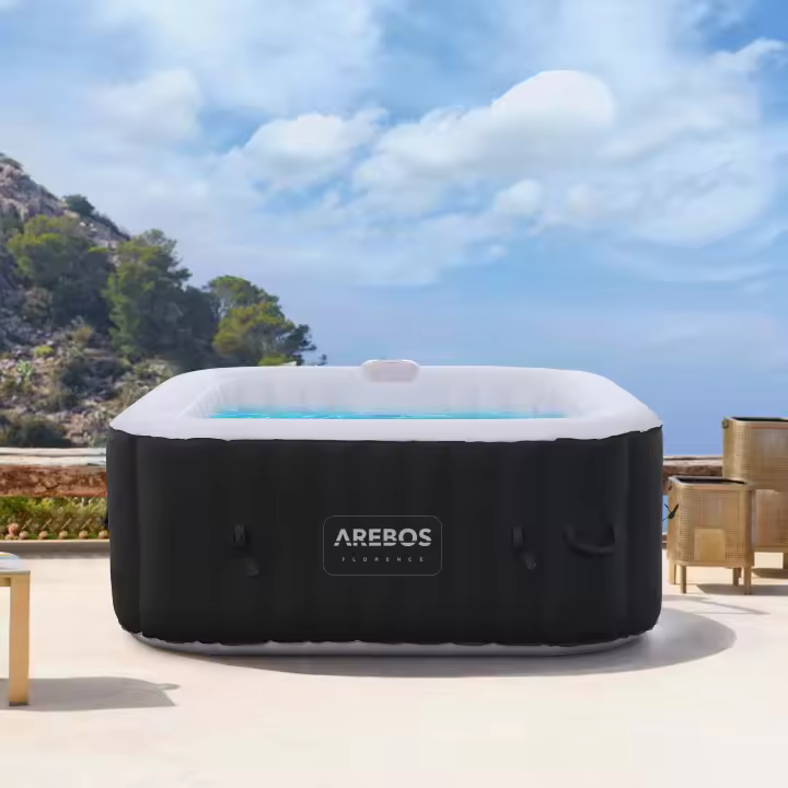 Arebos Spa Hinchable Bañera de Hidromasaje | Cuadrada | Interior y Exterior | 154x154cm | 4 Personas | 130 Chorros de Masaje | 600 L - 1