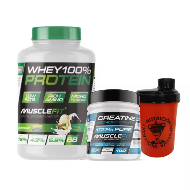 Pack Whey 100% Protein 2000g + Creatina 300g MuscleFIt + Shaker (regalo)  MuscleVip  Aumento Muscular - 1
