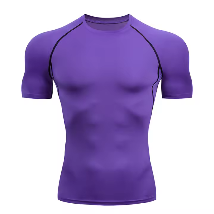 Camiseta De Compresión Para Hombre Fitness Entrenamiento De Correr En La Playa Secado Rápido Protección Contra Arrugas Sportswear De Gimnasio Manga Corta Ajustada - 1