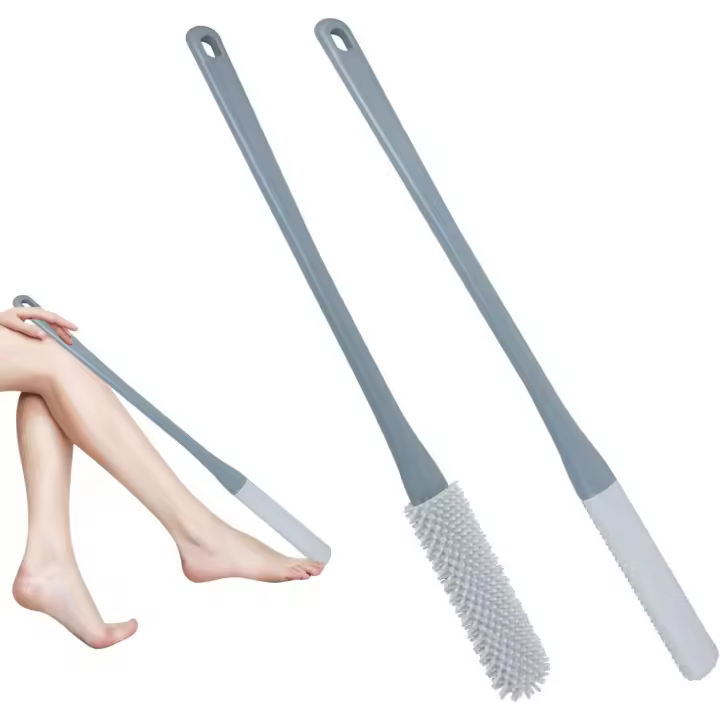 Cepillo de silicona para limpiar pies, cepillo para limpiar huecos de los dedos, cepillo para pies de ducha con mango largo, cepillo para pies con dos tamaños de cabezales de cepillo, cepillo para pies de ducha - 1