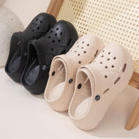 Sandalias De Plataforma Moda Para Mujer Verano 2025 Suela Gruesa EVA Clogs Para Jardín Antideslizantes Playa Con Agujeros Talla True - details 1