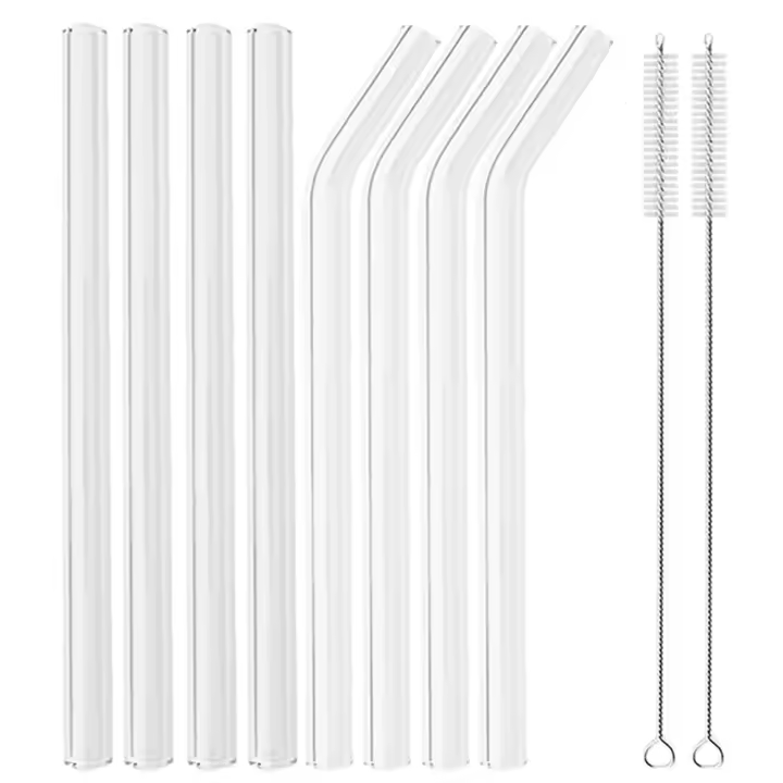 Juego De 8 Pajillas De Vidrio Reutilizable De Alta Borosilicato Para Smoothies Y Cocktails 12mm Pajilla Saludable Y Ecológica Con Cepillo Para Limpieza - 1