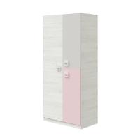 Meimon Armario juvenil NUBE de 3 puertas, con barra de colgar extraíble, 3 estantes interiores, tiradores ABS blancos, estructura en melamina TIPO E1 15 mm, cantos PVC, trasera MDF blanca, acabado Blanco Alpes con detalles Rosa y Gris - details 1