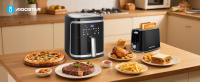 Combo Cocina Saludable: Freidora de aire 7L, 1900W + Tostadora 2 Rebanadas 750W, Multifunción, Sin BPA, con Libro de Recetas, Ideal para Familias - details 0
