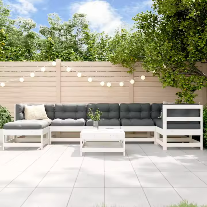 vidaXL Juego de muebles de jardín 8 piezas madera maciza pino blanco - 1