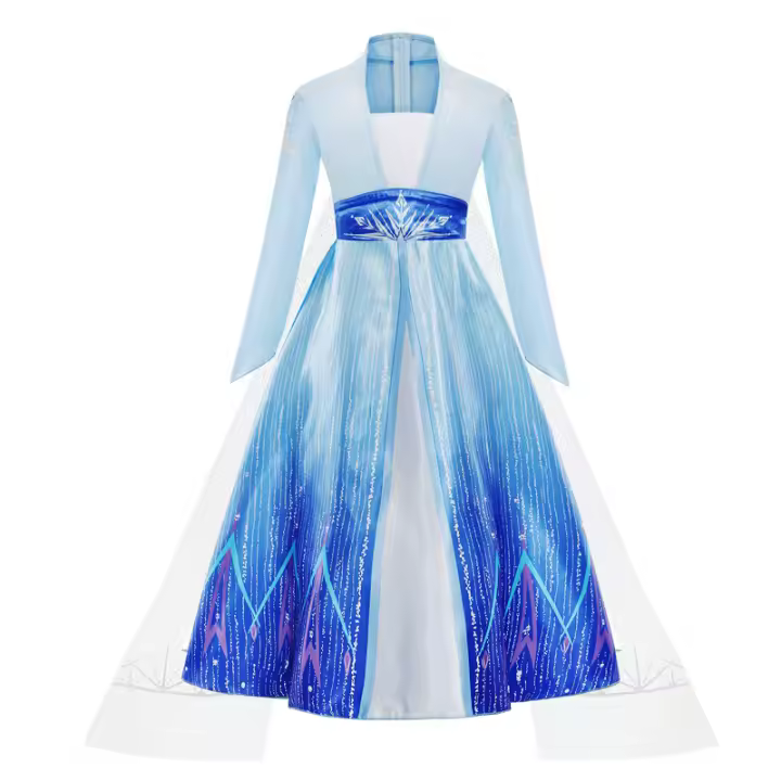 Vestido De Princesa Elsa Azul Con Manga Larga Y Cinturón Decorativo Vestido De Tule Para Niñas Fiesta De Cumpleaños Estilo Europeo Y Americano - 1