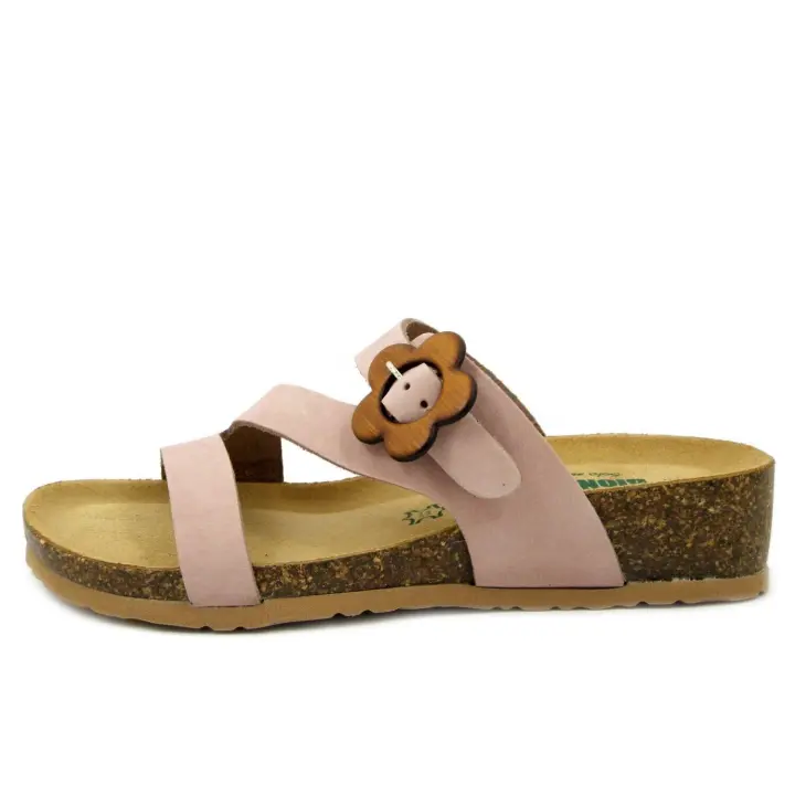 Sandalias de Mujer en Piel Rosa, Cuña Baja - 1
