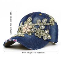 Gorro De Béisbol Para Mujer Con Bordado De Diamante Y Flor En Denim Protección Solar Ajustable Estilo Casual Verano - details 0