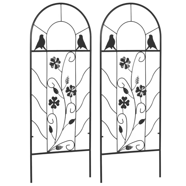 Outsunny Juego de 2 Enrejados de Jardín Soportes para Plantas Trepadoras con Marco Metálico para Frutas Verduras Flores Decoración Exterior Patio Terraza 38x98 cm Negro - 1