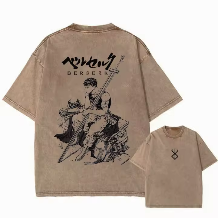 Camiseta Vintage Lavada Para Hombre Estilo Harajuku Con Impresión De Anime Casual Verano Talla Grande Suelta Camiseta - 1