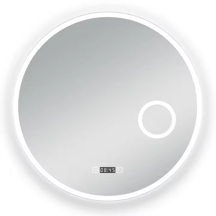 Aica Espejo circular de baño LED 80 x 80cm, reloj, lupa, color y brillo ajustables - 1