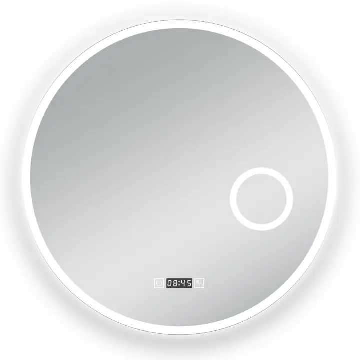 Aica Espejo circular de baño LED 80 x 80cm, reloj, lupa, color y brillo ajustables - 1