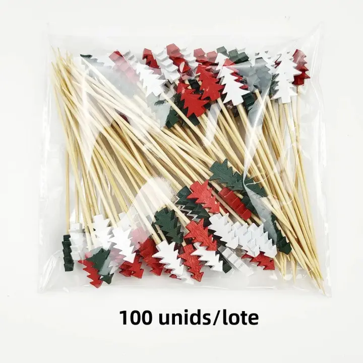 100Pcs Palillos De Bambú Desechables Para Navidad En Forma De Santa Y Payaso De Nieve Fork De Taza De Buffet Palillos Para Fiesta De Navidad Decoración De Fiesta - 1