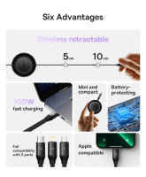 Cable De Carga Retráctil 100W/66W 3 En 1 USB Para MacBook Samsung Xiaomi Y iPhone 14 Cable Tipo C De Baseus Con Corriente Máxima De 5A Material TPE/TPU - details 2
