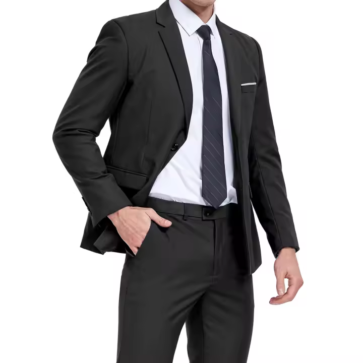 Traje De Dos Piezas Para Hombre Clásico 2 Botones Traje De Oficina Con Chaqueta Y Pantalones Talla Regular Material Polyester Y Viscosa Adecuado Para Bodas Y Todas Las Estaciones - 1