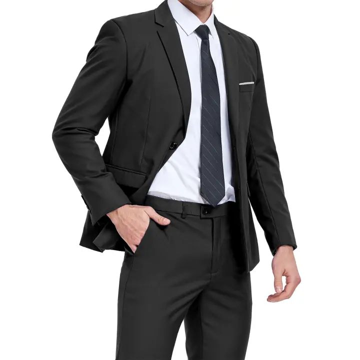 Traje De Dos Piezas Para Hombre Clásico 2 Botones Traje De Oficina Con Chaqueta Y Pantalones Talla Regular Material Polyester Y Viscosa Adecuado Para Bodas Y Todas Las Estaciones - 1